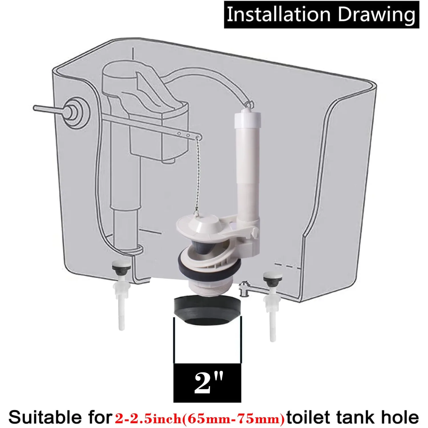 2-Inch Toilet Flush Valve Two-Piece Design Replacement Kit Compatible with Kohler Includes Washer and Bolt