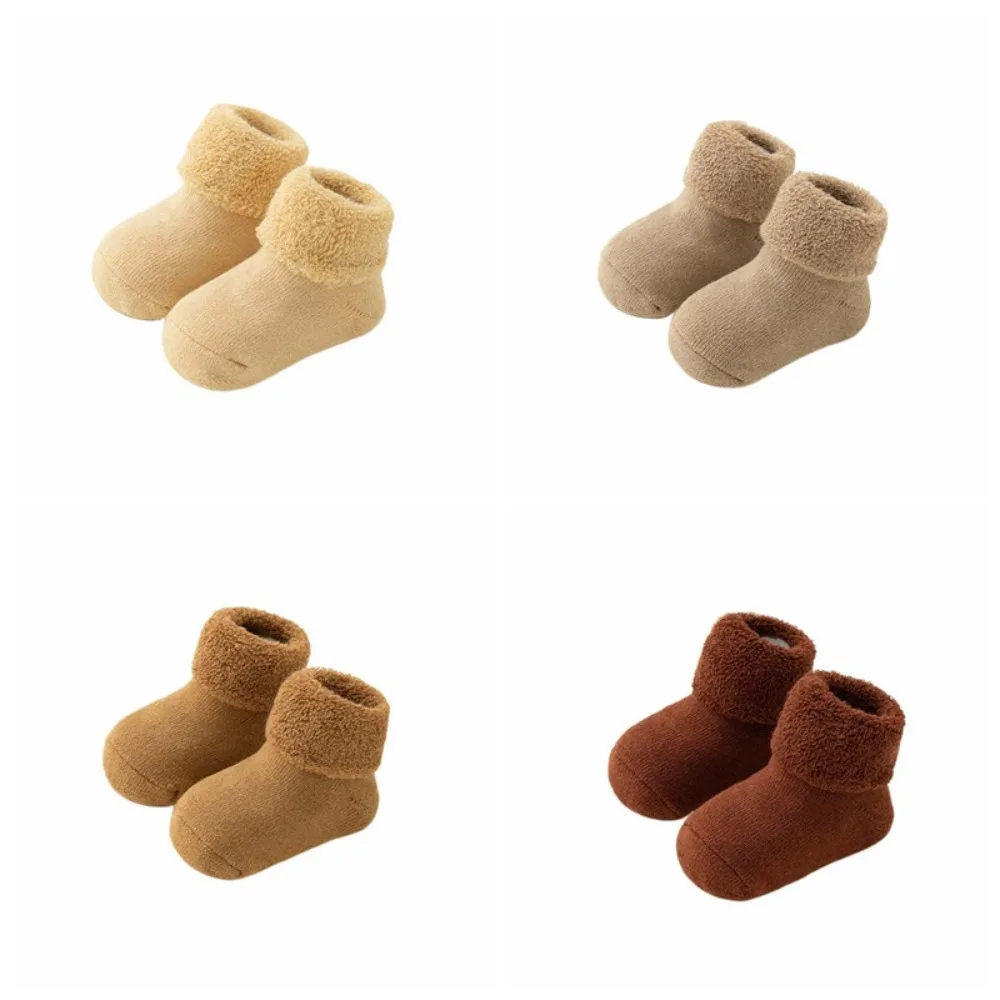 4Pairs Solid Color Thicken Baby Socks Warm Anti-slip Infant Learning Walk Socks Baby Hosiery Winter Autumn Home Sleep Socks Baby