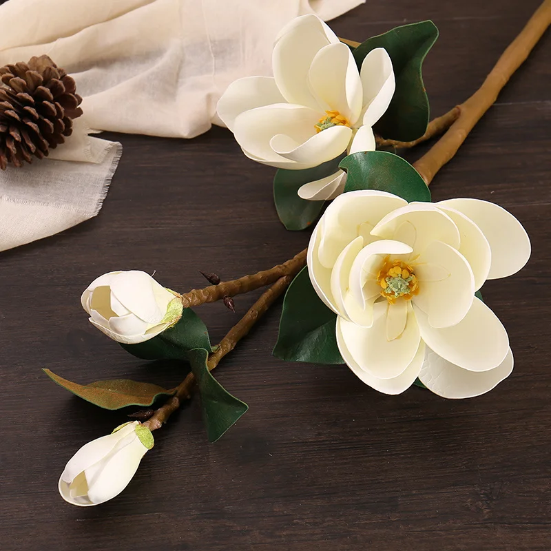 Simulation Flowers Large White Magnolia Fake Flowers Decorative Flowers Living Room Bedroom Single Silk Flowers Floor Ornaments