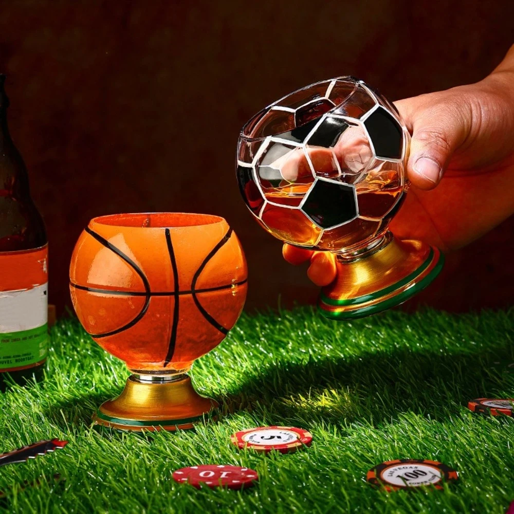 Hand Painted Spinning Sports Ball Whiskey Glass Rotating Base Drink Ware Glass Beer Cup Novelty Sports-themed Beer Tumbler Gift