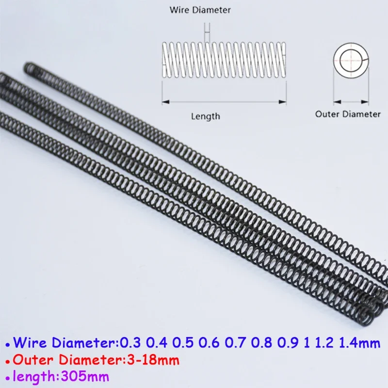 

305mm Length 65Mn Steel Compression Spring Y Type Long Spring Wire Dia 0.3 0.4 0.5 0.6 0.7 0.8 0.9 1 1.2 1.4mm Outer Dia 3-18mm