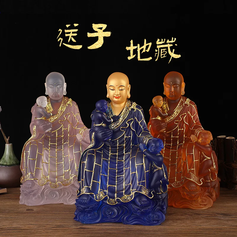 Origin Factory of the Water Glass Resin Baby Embracing Child Sitting Statue of the Bodhisattva King  Land of Sending Children