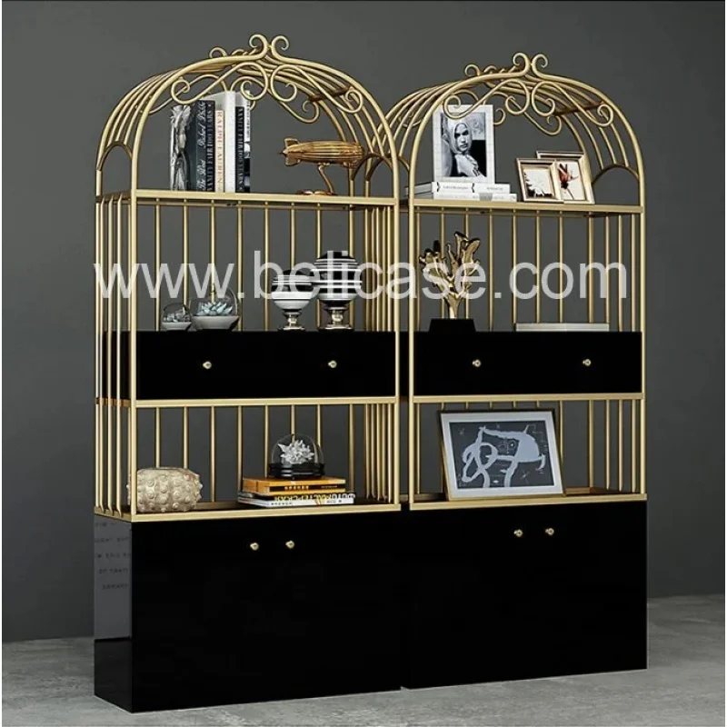 custom.Golden Cosmetics Display Cabinet Organizer Modern Makeup Display Stand Furniture Hair Salon Beauty Salon