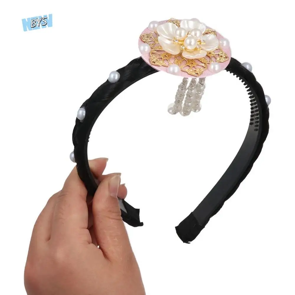 

Retro Flower Korean Headband Tassels Pearl Hanbok Hairband Traditional Headdress Stage Dance Hair Hoop Girl