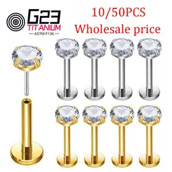 Hot Selling G23 Titanium 6/8/10/12mm Threadless Labret Push Pin Ear Stud 5A CZ Nose Stud Helix Tragus Piercing Body Jewlery