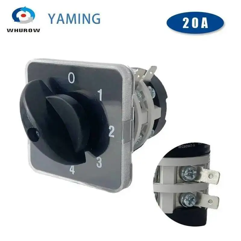 

YMZ12-20/2 Rotary Cam Switch 0-4 Position 20A 2 Poles 8 Terminals Electrical Changeover Selector Mask Machine LW31