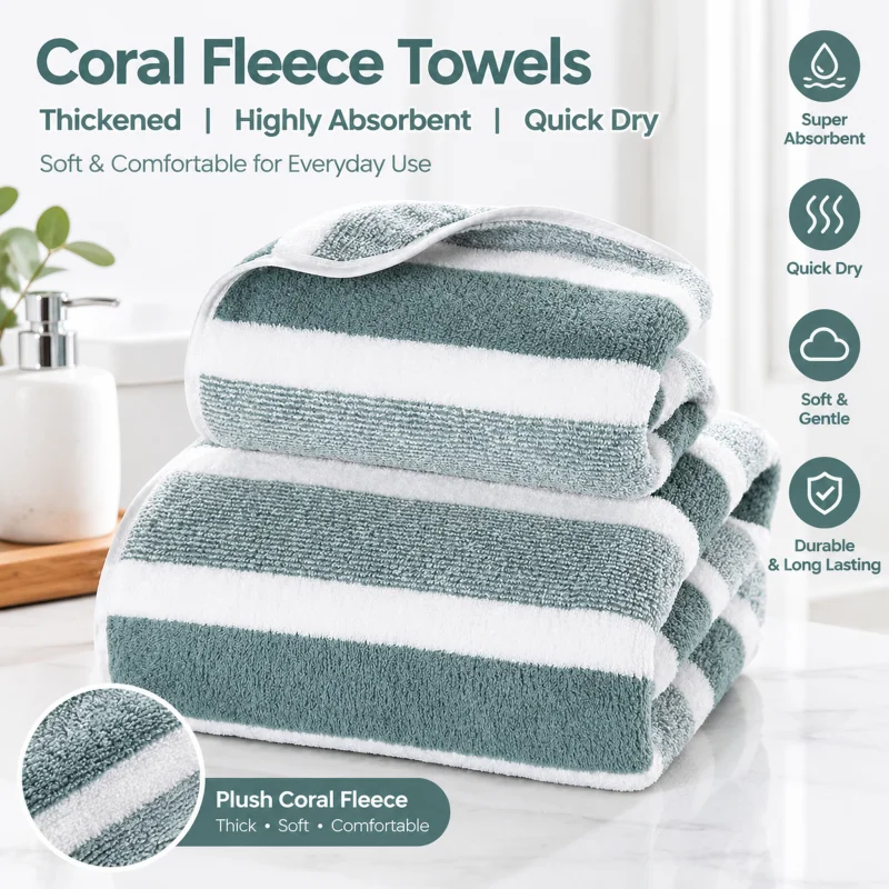 Multipurpose Home Swim Beach Microfiber 70x140cm Beach Towel Thickened Water Absorbing Soft 35x75cm Face Towels for Men & Women
