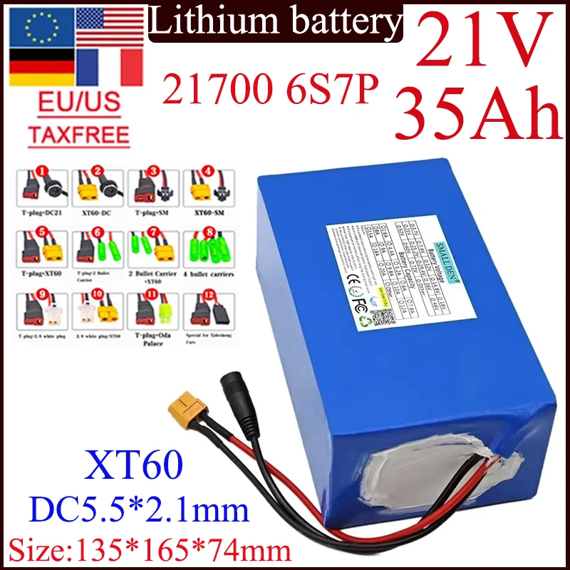 21V 35Ah 21700 6S7P Lithium battery pack for 0-650W Built-in Same port 30A BMS 35000mAh High Capacity Power Tools battery