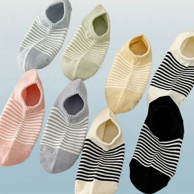 Chaussettes invisibles à rayures fines pour femmes, bouche peu profonde, document de bonbons, sans talon, été, bateau, 5/10, 2024 paires