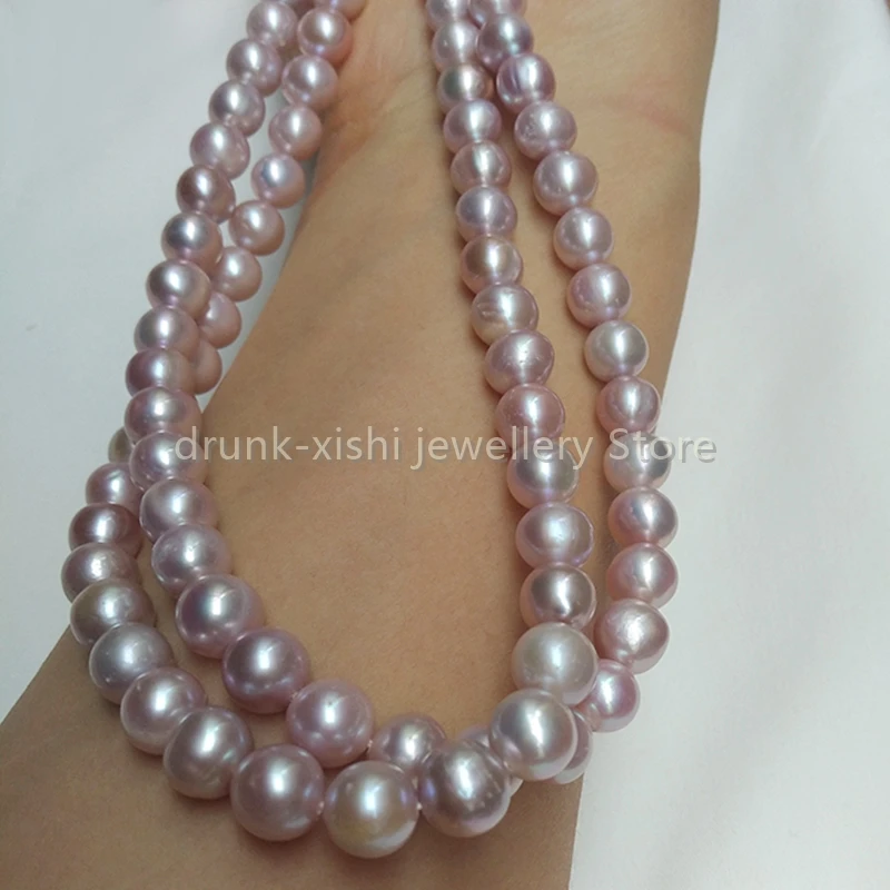 

8-9mm Purple South Sea Real Pearl Necklace 35 Inch 89cm Everywhere Wearing High-end Bring Lucky Free Shipping