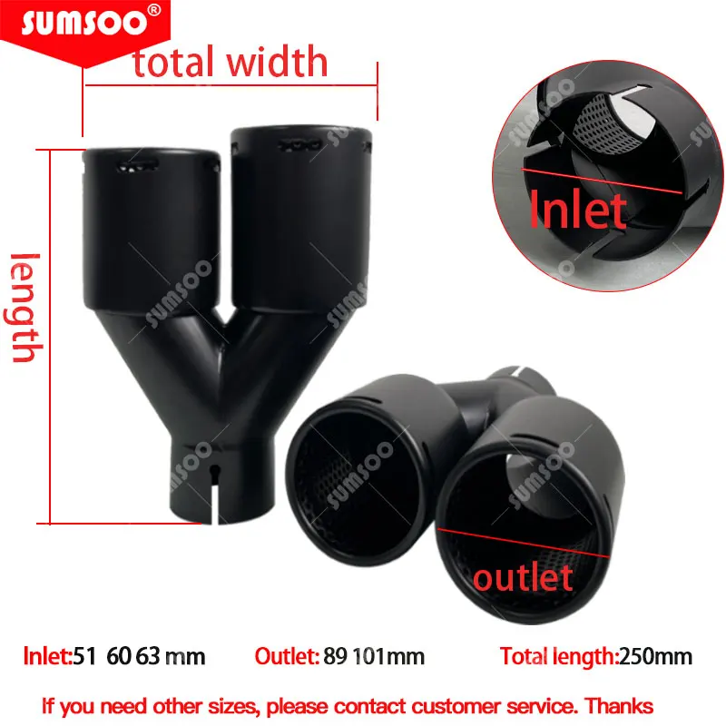 Genuine SUMSOO 1PCS  Double out New style universal Exhaust Tip Stainless Steel black Muffler Pipe Tailpipe Modification