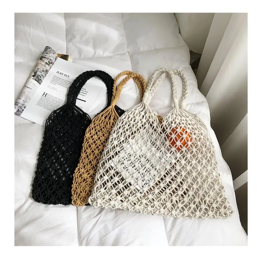 Bolso playa algodón tejido mano estilo red pesca - imagen 4