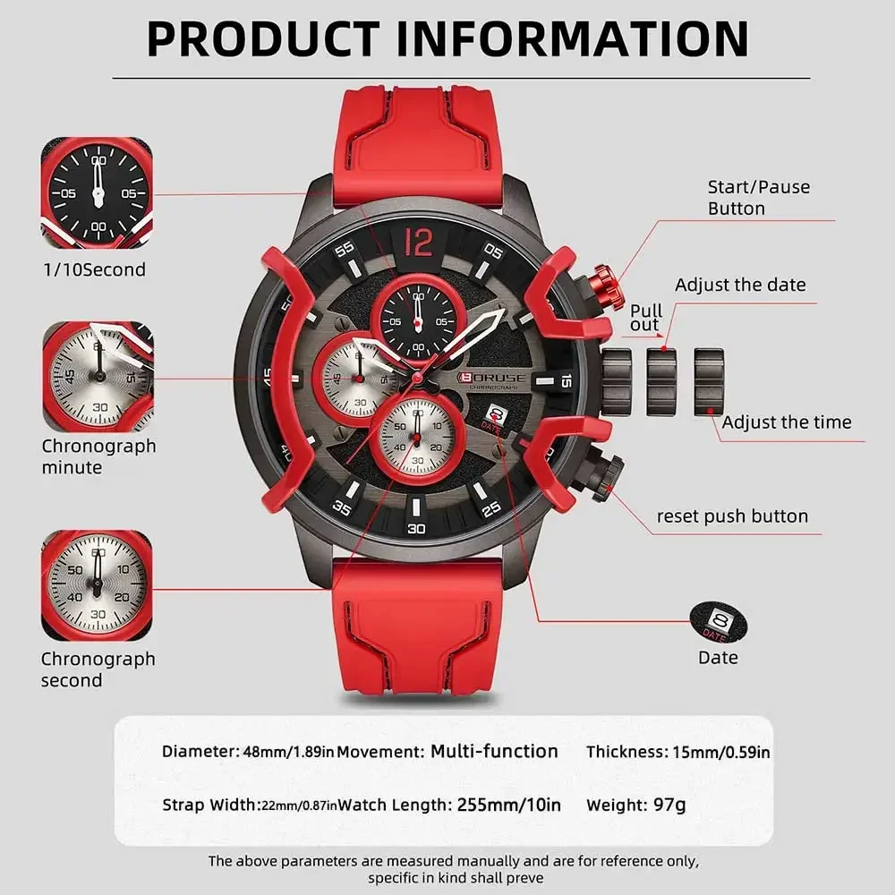BORUSE ساعة رجالية 2 قطعة/المجموعة رجال الأعمال ساعة كوارتز قلادة مجموعة جولة الهاتفي سيليكون حزام أحمر هدية مثالية للرجال
