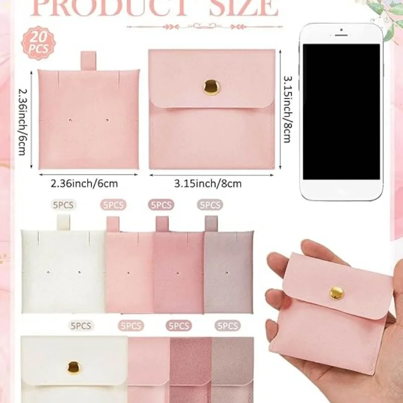 10pcs Microfiber Jewelry Pouch with Insert Pad Snap Button Bulk 8x8cm Jewelry Packaging Gift Bag for Travel Necklace Earing