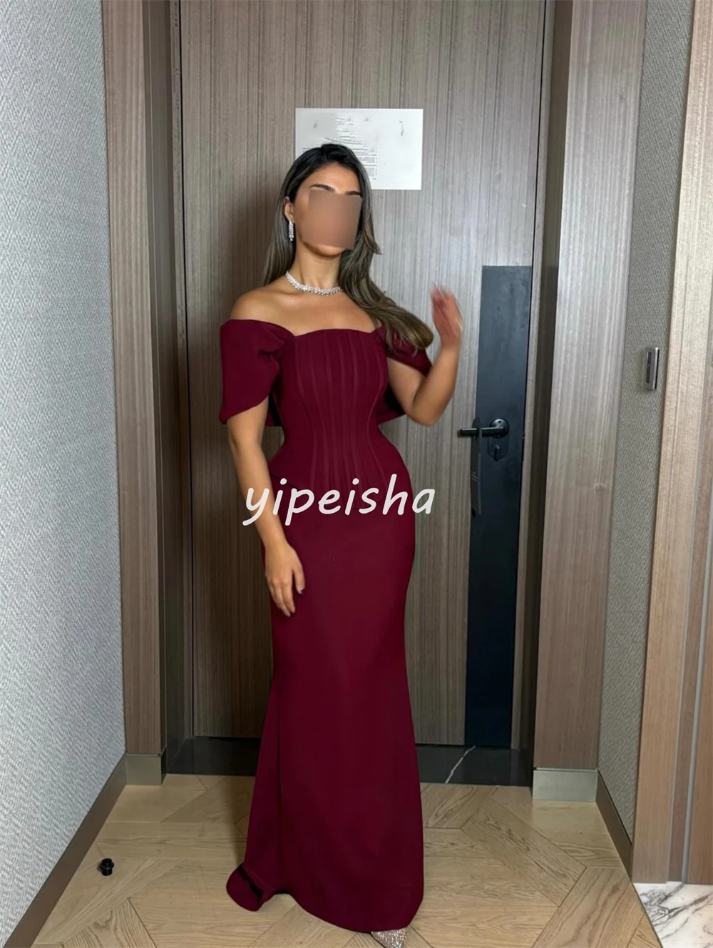 Customized Simple Formal Jersey Pleat Ruched Mermaid Off-the-shoulder Long Dresses Bespoke Occasion Dresses Elegant Matching