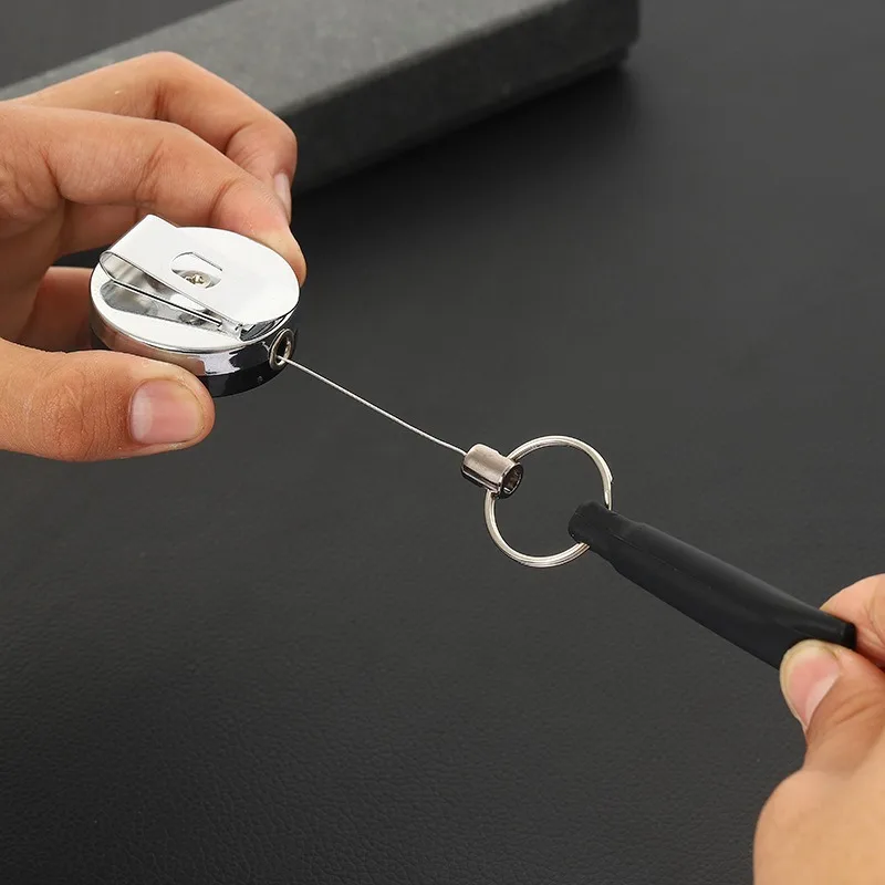 1/2Pcs Heavy Duty Retractable Pen Camping Pull Holder Reel Carpenter Pencils Anti Lost Rope Key Ring Chain Belt Clip