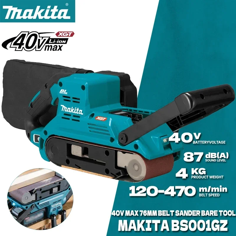 MAKITA BS001GZ 40V XGT Max Brushless 76mm Belt Sander Multifunctional Cordless 1400W High Power Polisher AWS Sander Tool BS001G