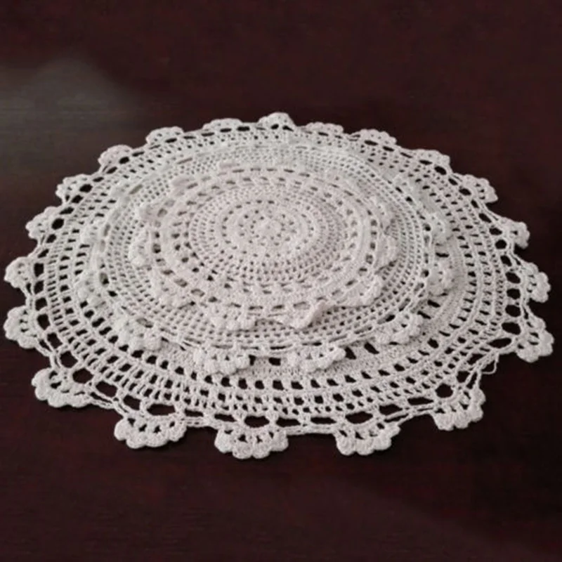 Natural Tablecloth Handmade Crochet Lace Cotton Placemat Table Cloth Doily Cover Pad Heat Resistant Anti-Skidding Pad Decor