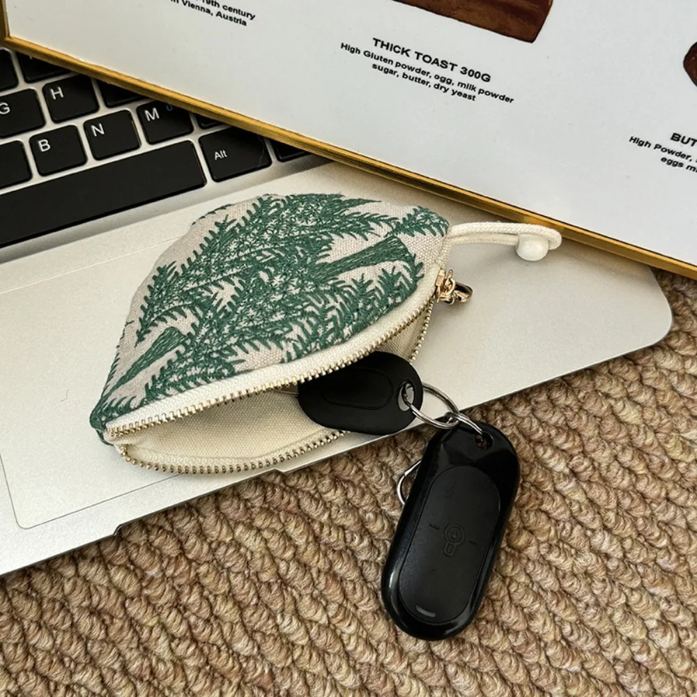 

New Embroidered Mini Coin Purse Cotton Small Keychain Pendant Pouch Zipper Car Key Bag