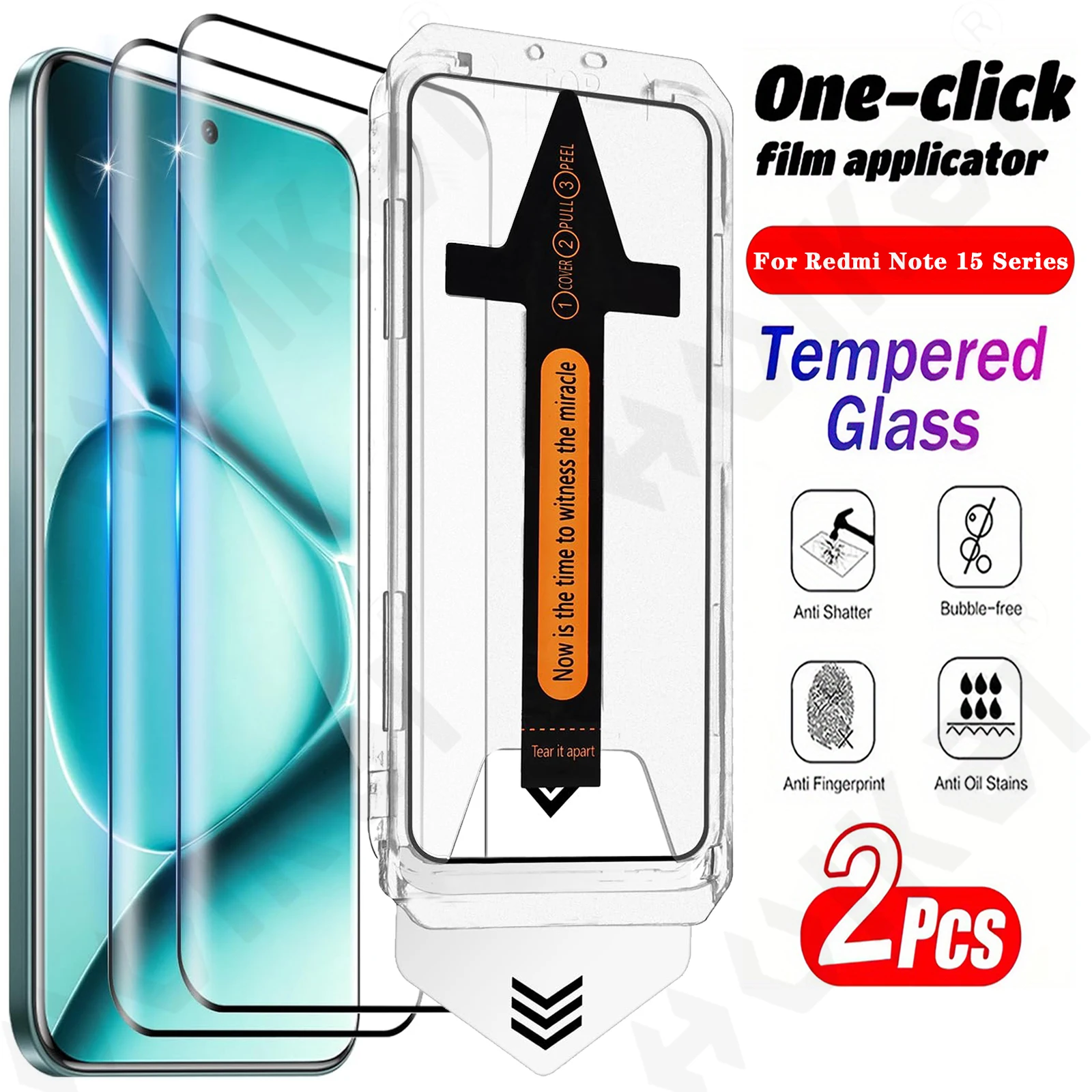 

2 Pcs For Redmi Note 15 Pro Plus 4G 5G One-click Dust free Installation HD Screen Protector Protective Tempered Glass