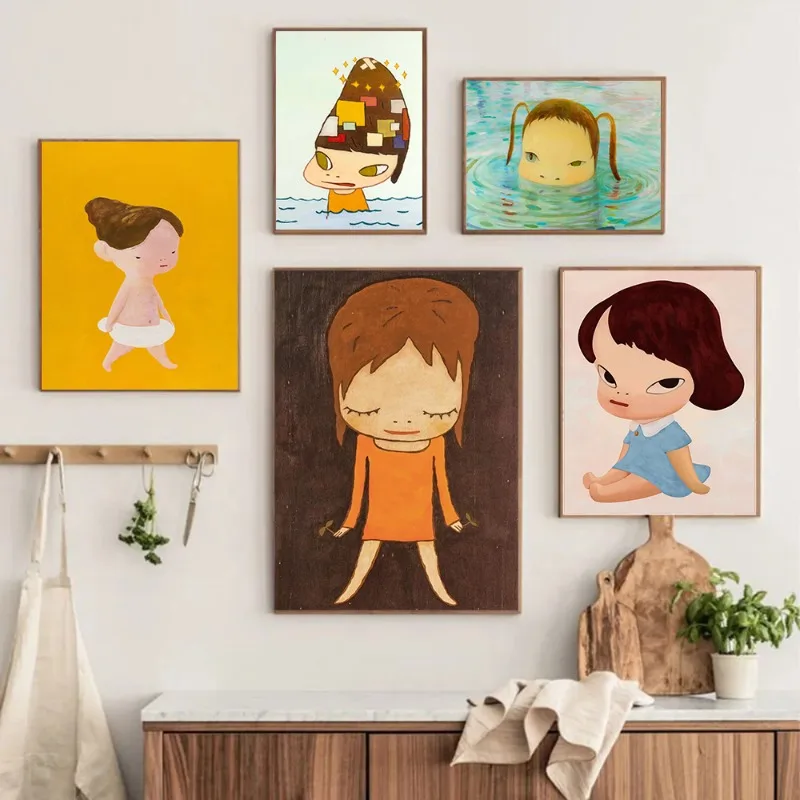 اليابان يوشيتومو نارا الكرتون حلم دمية الملصقات والمطبوعات قماش الطباعة جدار صورة فنية لغرفة المعيشة الحضانة ديكور هدية