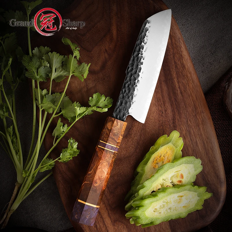 日本の三徳包丁,3層,魚の肉を切るための台所用品,木製ハンドル付き,5インチ,Grandsharp-AUS10