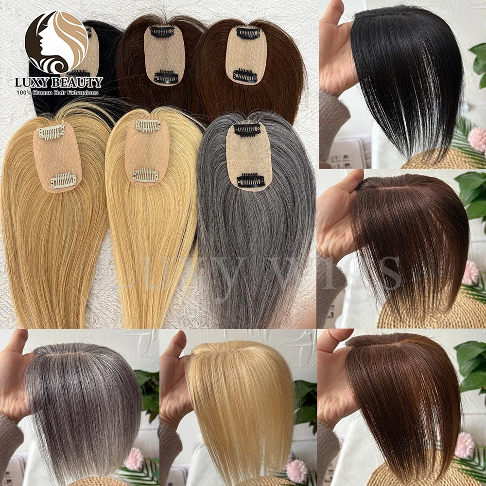 5cmx9cm Human Hair Toppers For Women Short Straight Middle Part Hair Toppers Natural Black Brown Gray Clip In Human Hair Toppers