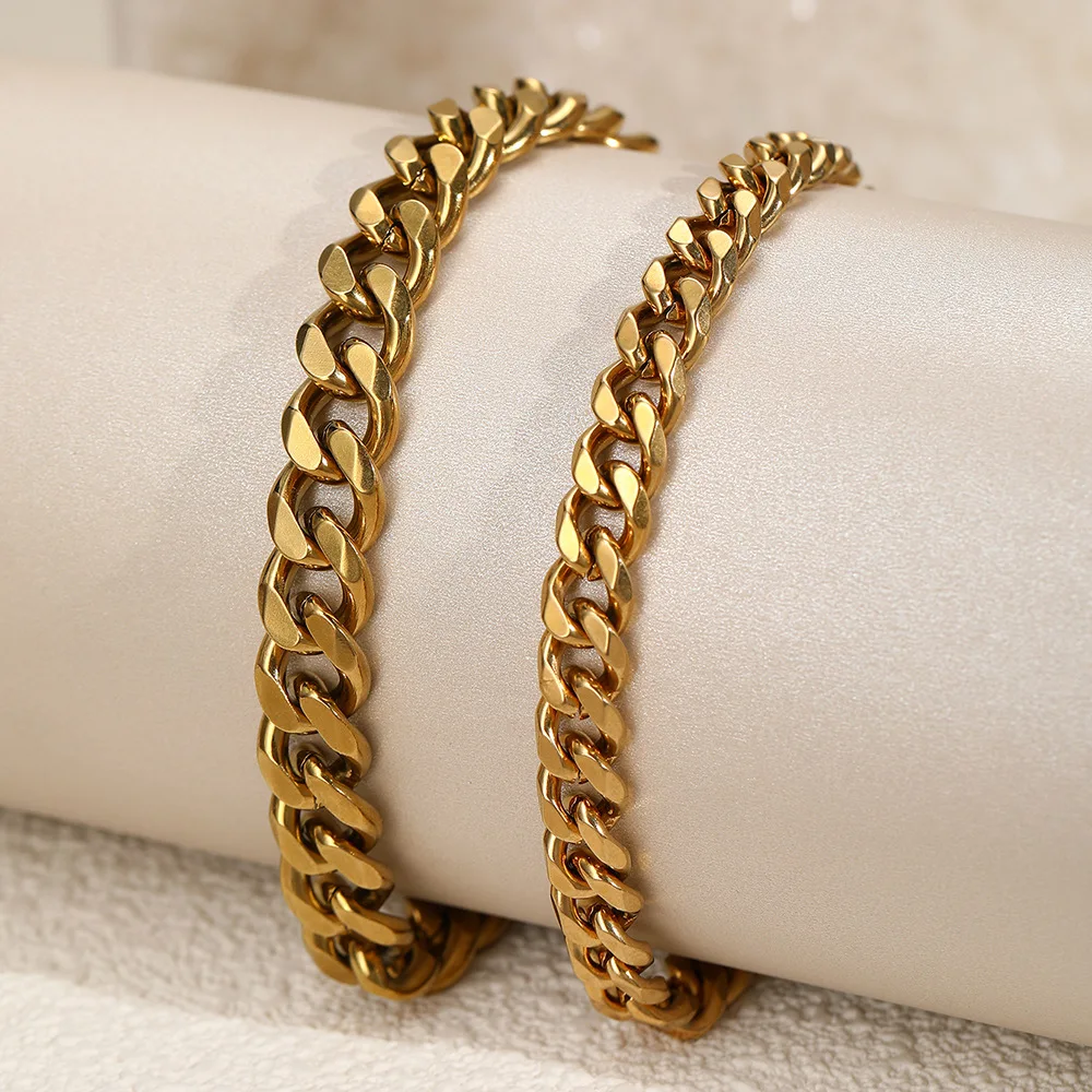 WG 1pc Stylish Stainless Steel Double-Layer Cuban Link Anklet Set Stackable Summer Beach Anklets Jewelry For Women Man Gift
