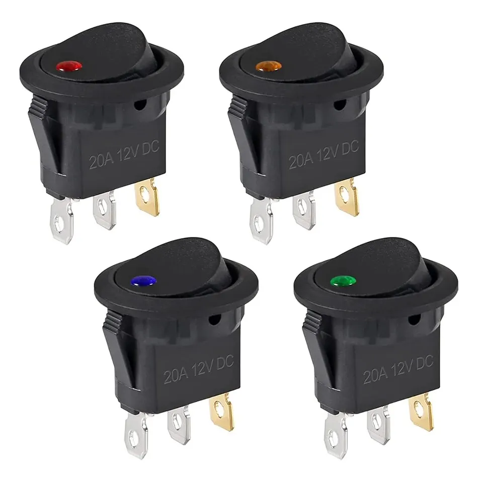 12Pcs Rocker Switch Toggle 12v SPST 3 Pins 2 Position ON/Off Blue LED Light Illuminated Boat Switch