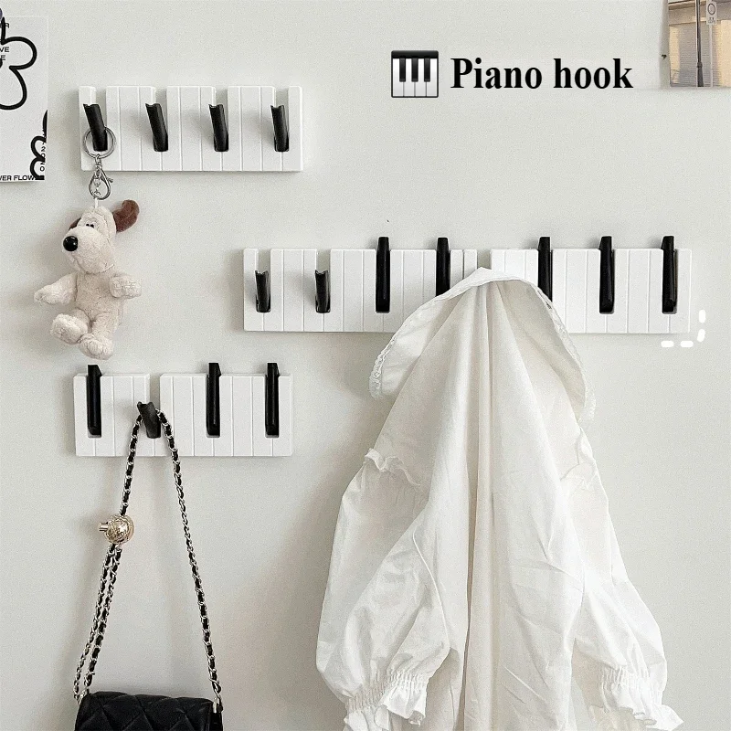 Creative Piano Hook Key Holder House Punch-free Wall Keychain Hangers Rack Self Adhesive Bedroom Door Hooks Home Decor Hooks