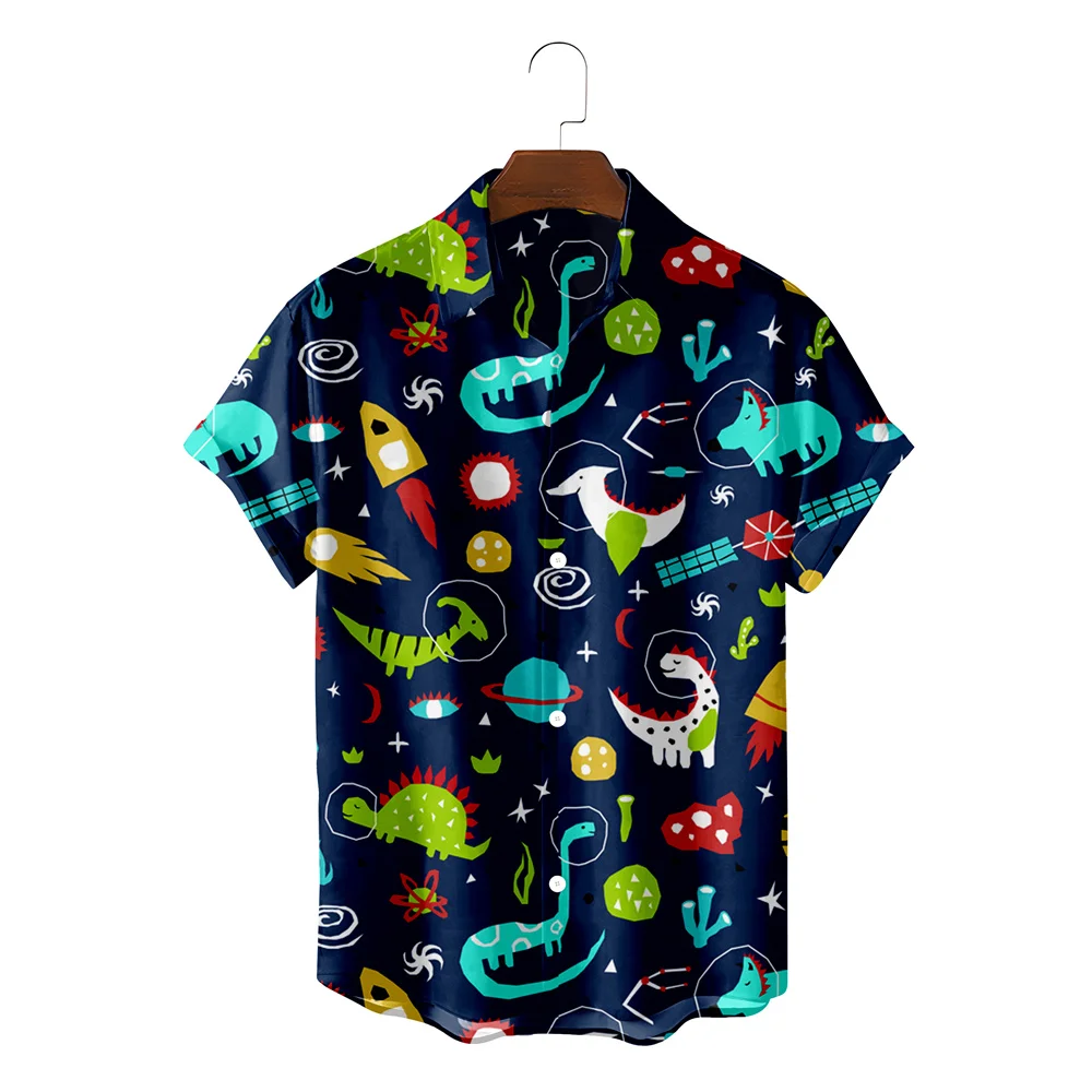 Funny Dinosaur Hawaiian Shirts 3d Print Casual Men Women Summer Beach Short Sleeve Blouse Fashion Men\'s Vocation Lapel Camisa