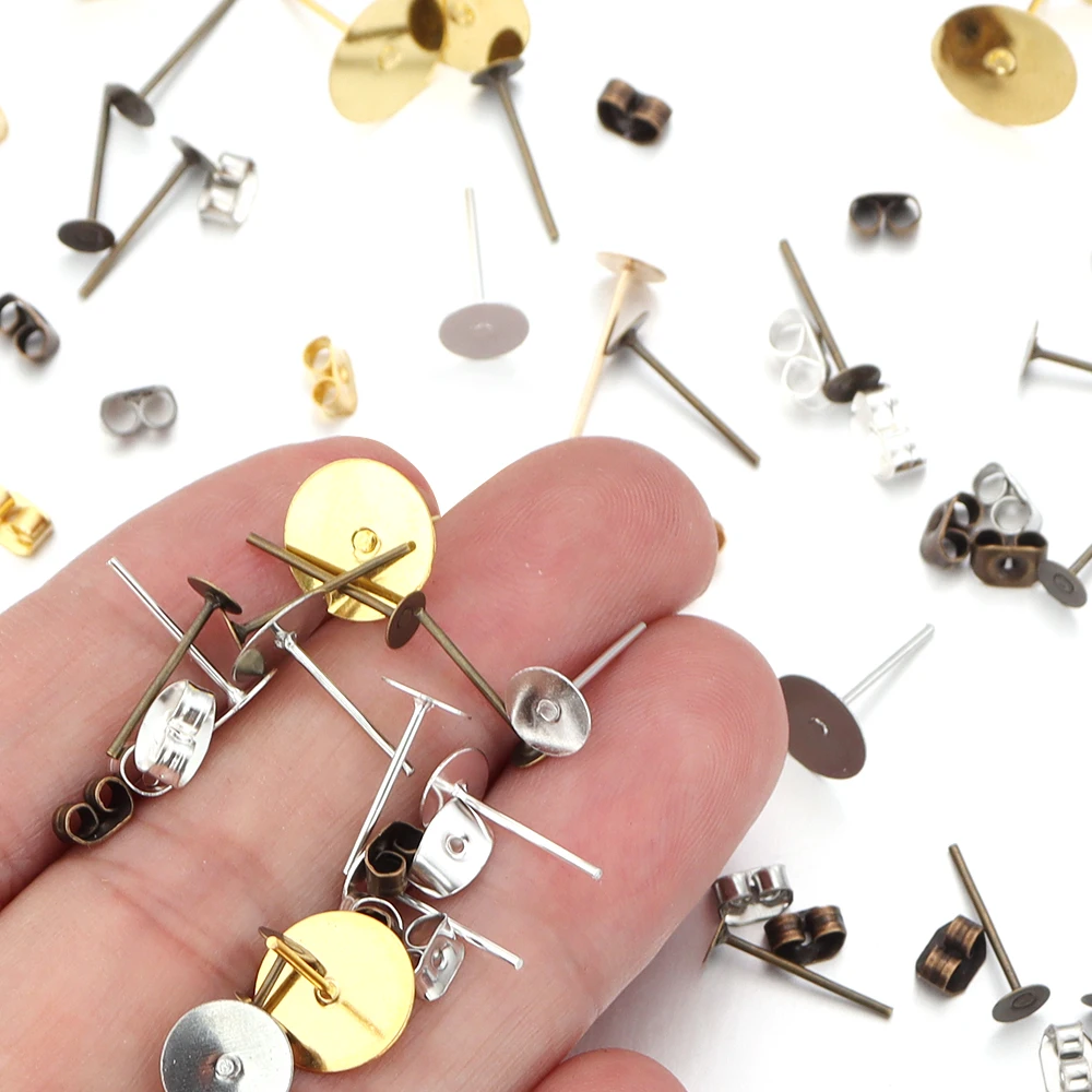 100-200 teile/los Metall Blank Post Ohrring Bolzen Basis Pins Mit Ohrring Stecker Ohrring Basis Tablett Für Schmuck Machen DIY Ohrring – Detail 4