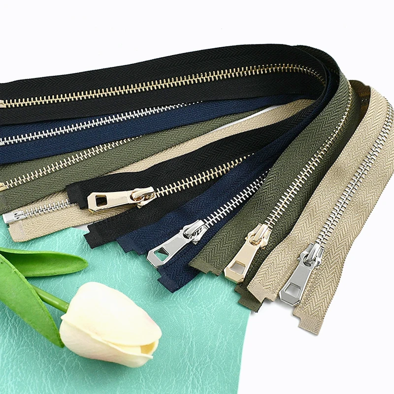 35-85cm 5 #   Fermetures à glissière en métal pour sacs, 1/2 pièces, réparation de couture, fermetures à glissière, dents en or et argent, fermeture à extrémité ouverte, fermeture éclair pour vêtements de remplacement