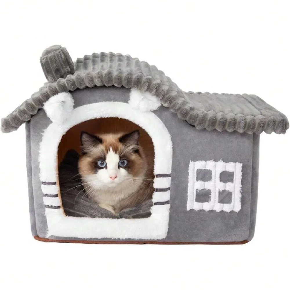 

Bear Cat Houses For Indoor Cats, Chimney Cute Cat Bed Cave, Enough Interior Space, Cartoon Soft Pet House Up To 3-15 Lbs Puppy
