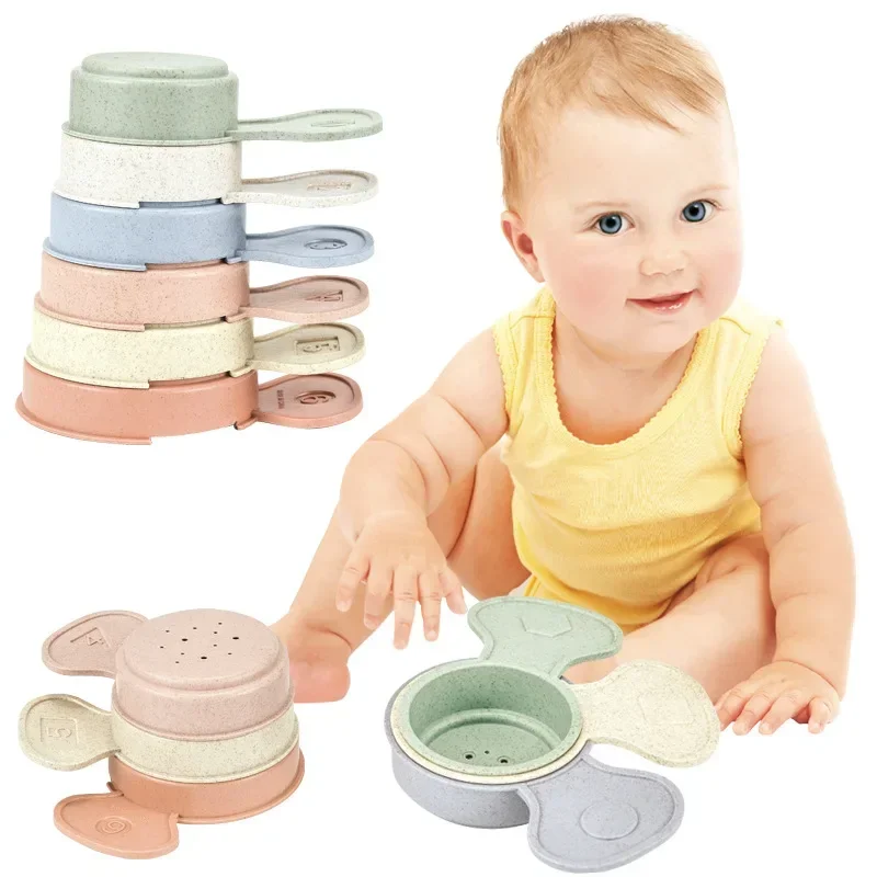 Baby Bath Toys Stacking Cup Toys Colorful Early Educational Intelligence Gift Boat-shaped Stacked Cup Folding Tower Toys