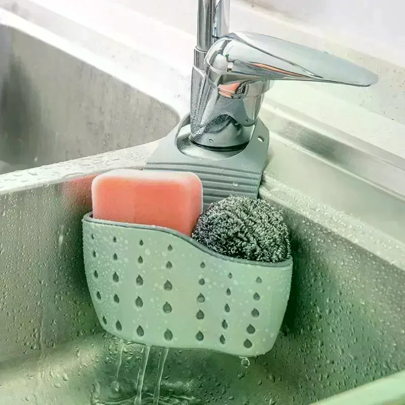 Hanging Basket Sponge Holder Hanging Sink Caddy With Drainage Holes Adjustable Kitchen Bathroom Storage Drying Organizer Sink