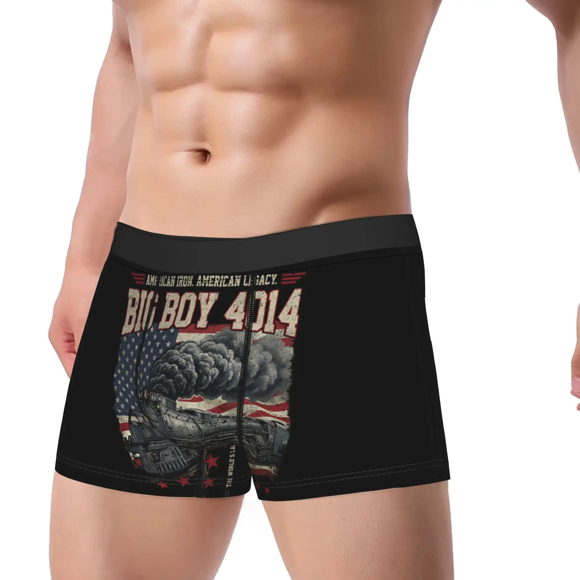 Big Boy 4014 Train 4th of July Retro US Flag Boxershorts Pouch Underwear Hot Sale Boxer Brief Comfortable Male Panties Big Size