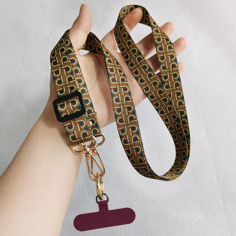 Mobile Phone Lanyard Wide Version Crossbody Side Strap Women's Painted Canvas Long Neck Chain No Neck Diagonal Phone Charm