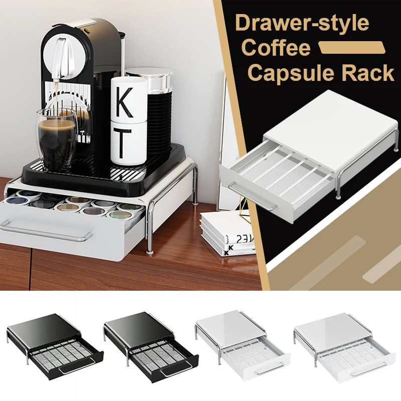 

Capsule Coffee Pod Organizer Rack with Pull-Out Drawers Coffee Bar Station Tea Bag Storage Box Countertop Espresso Accessories