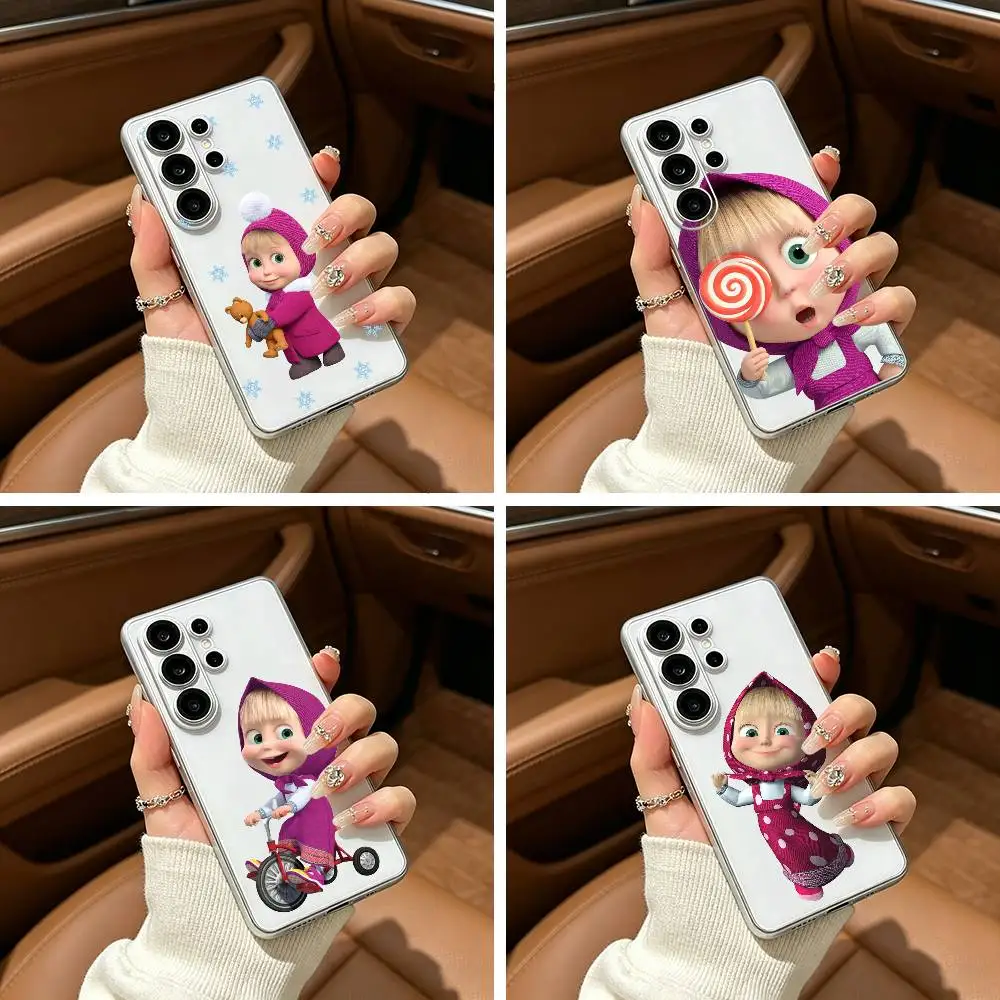 CUTE  GIRL Masha and the bear Phone Case For Samsung S25,S24,S21,S22,S23,S30,Ultra,S20,Plus,Fe,Lite Transparent Cover