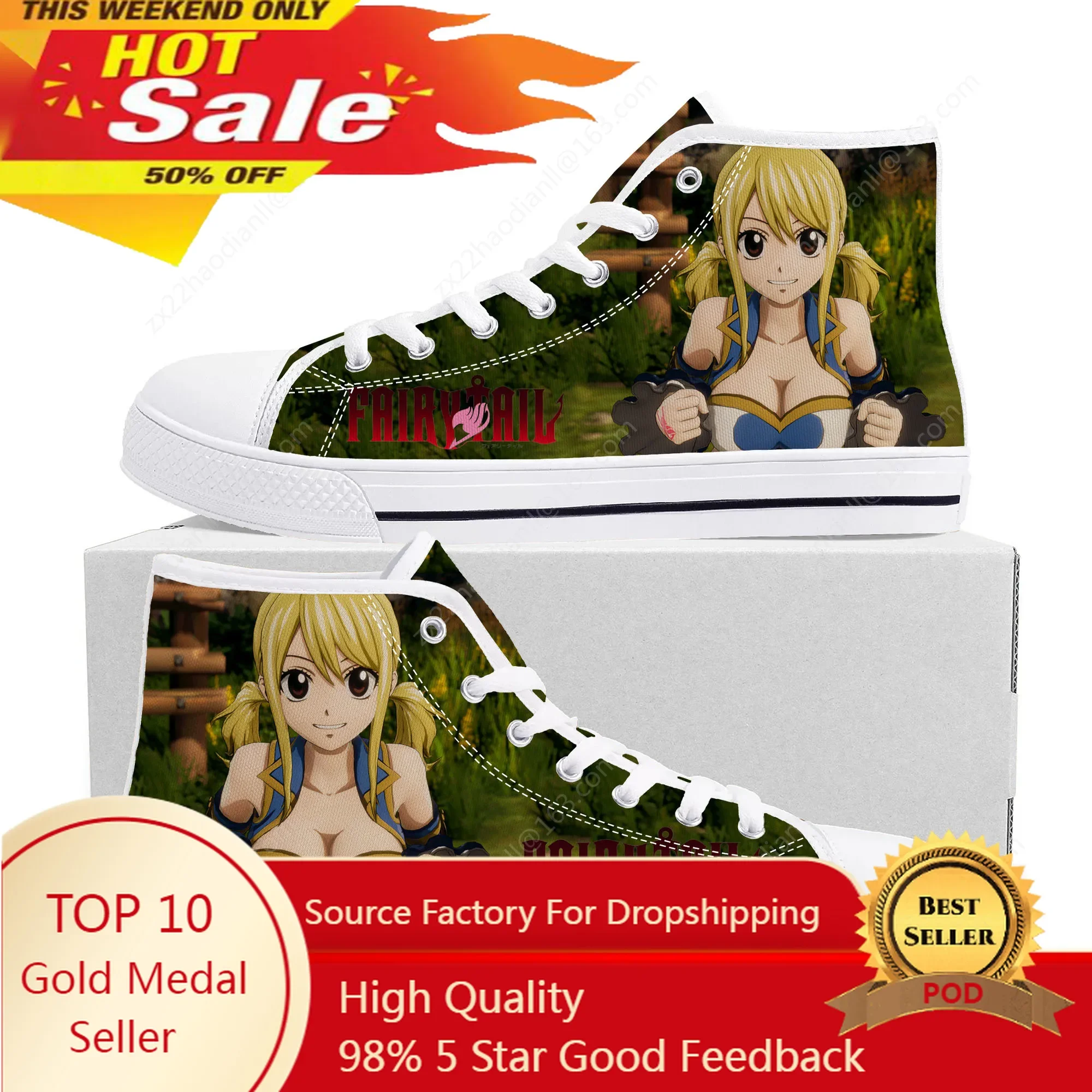 

Hot Anime Fairy Tail Cartoon Lucy Heartfilia High Top Sneakers Men Women Teenager Canvas Sneaker Casual Couple Shoes Custom Shoe