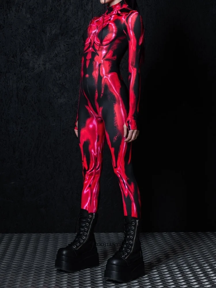 Paar-Halloween-Kostüm, roter, eng anliegender Overall, Stretch-Overall mit Flammenmuskeln für Erwachsene, Bühnen-, Karnevals- und Party-Performance-Anzug für Herren – Detail 5