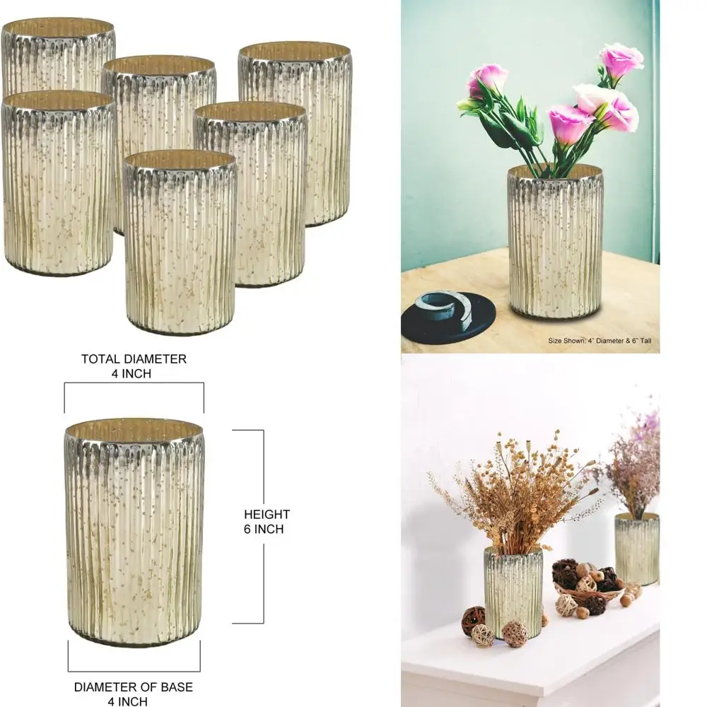 

Vintage Ribbed Mercury Glass Vase for Elegant Floral Arrangements, Ideal Table Centerpiece, Suitable for Home, Office, and Weddi
