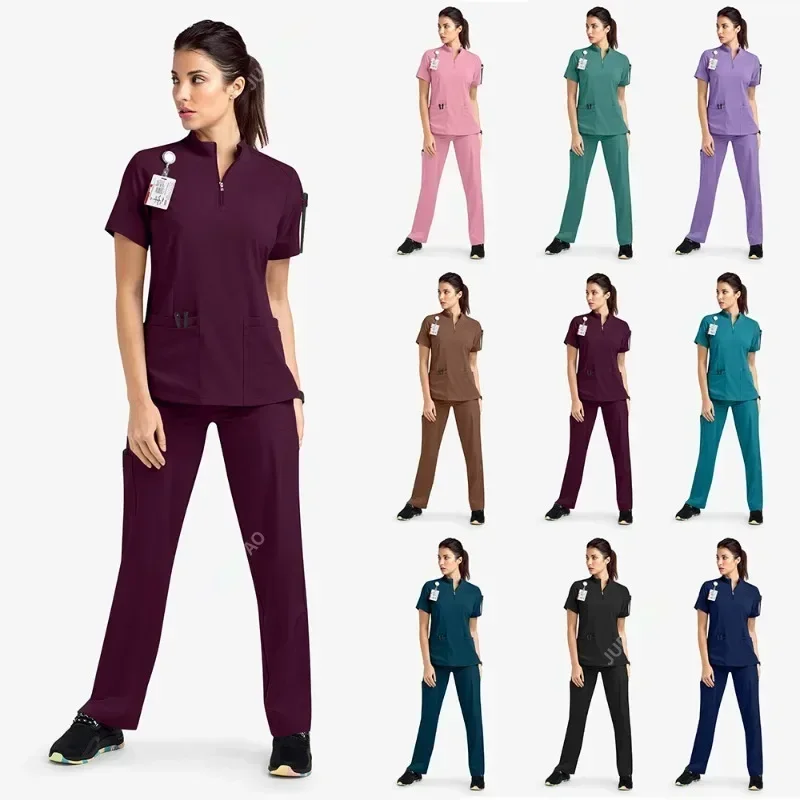 Set di Scrub Uniforme da infermiera medica Uniforme di alta qualità da donna e da uomo moderno con scollo a v e pantaloni da lavoro ospedalieri abiti da dottore