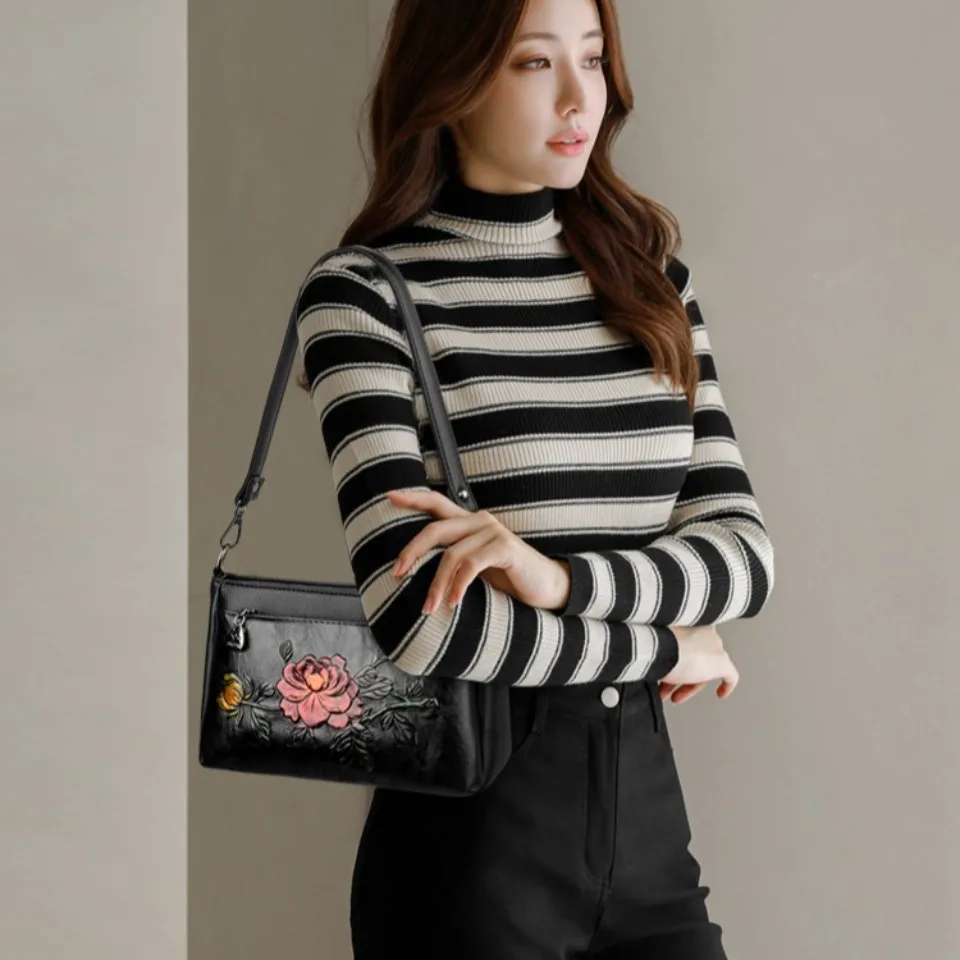 Genuine Brand Top Quality Pu Leather Vintage 3D Floral Embossed Crossbody Bag Elegant Shoulder Bag Casual Female Messenger Bag