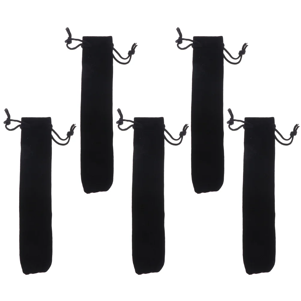 

5 Pcs Velvet Pencil Case Bag Pocket Protector for Purse Drawstring Pouch Black Flannel Portable Sleeve Flannelette