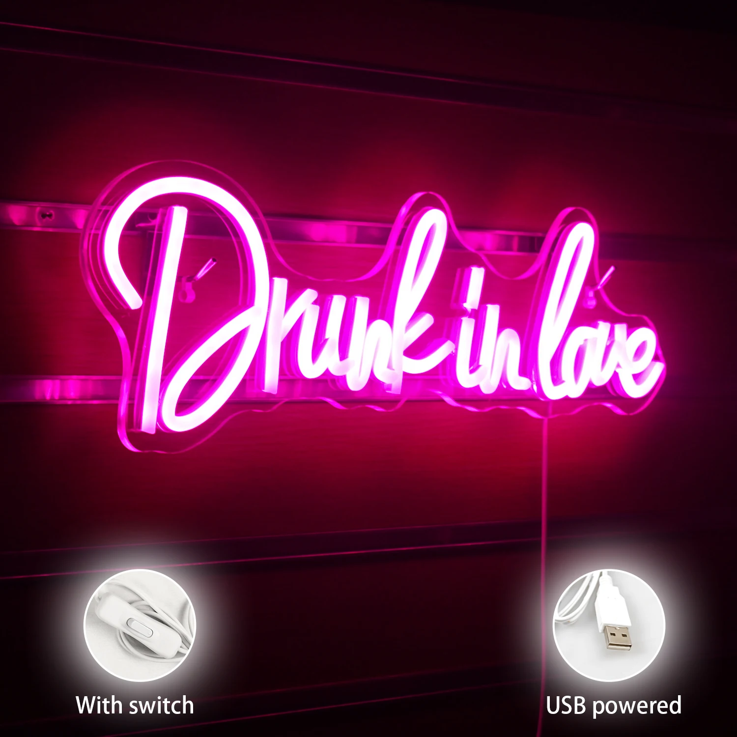 Imagem -04 - Usb Powered Neon Sign Lights Bêbado no Amor Logotipo Decoração de Parede para Quarto Casa Bar Festa de Casamento Lâmpada Pendurada Enfeites