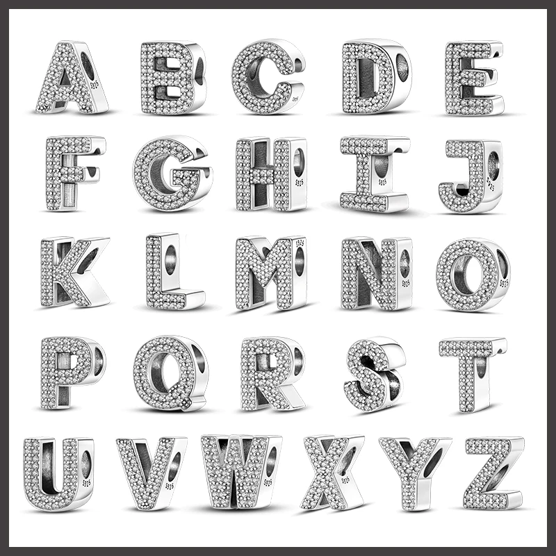 Charms 925 Silver Plated 26 Alphabet Letters Charms Beads Fit 3mm 925 Original Bracelets Fine DIY Birthday Jewelry Gifts