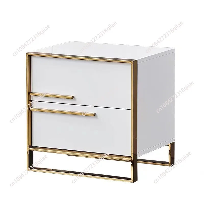 Modern bedroom bedside table fashion black and white paint storage cabinets mini bedside cabinet gold stainless steel