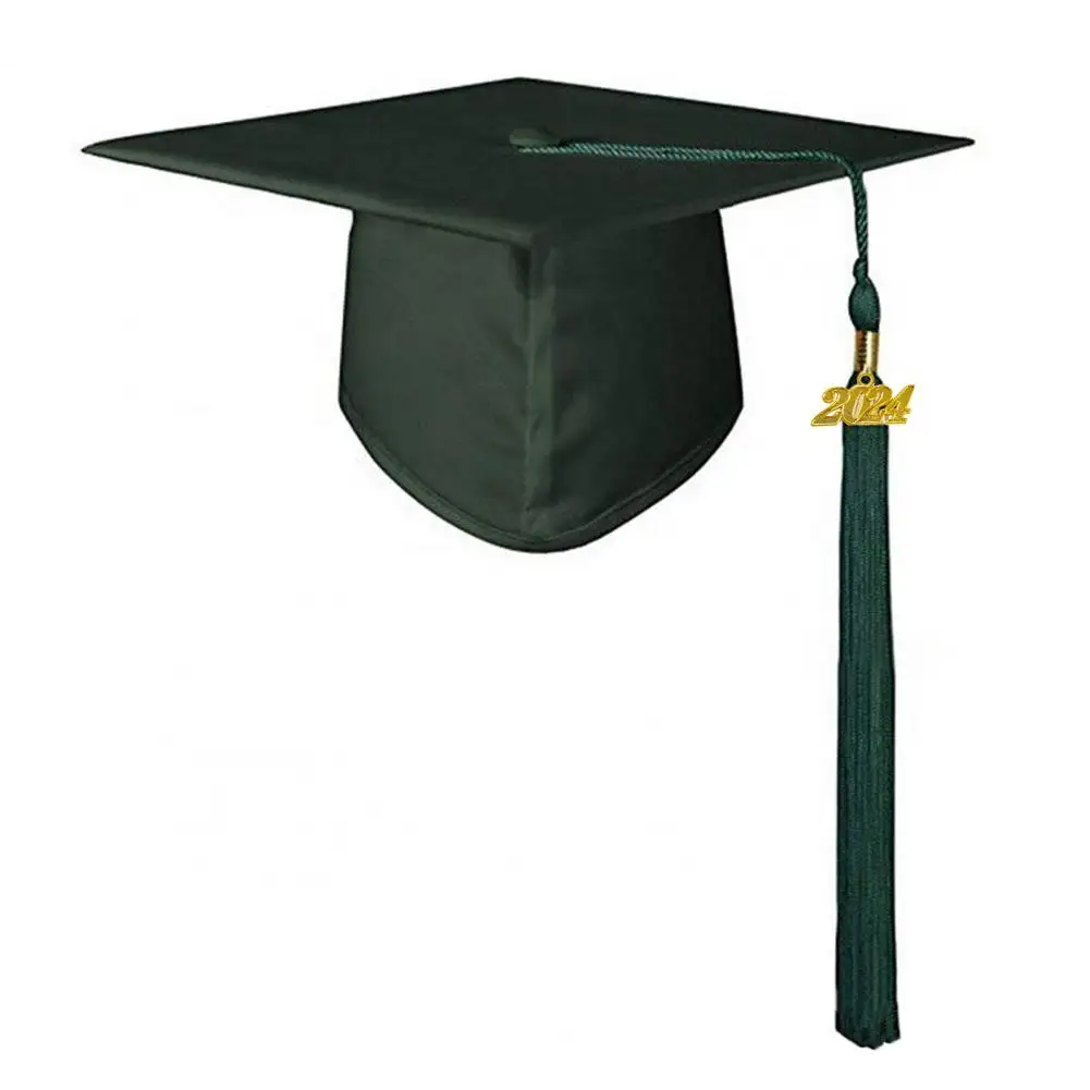 Tassel Hat 2024 Graduation Bachelor Hat with Tassel for High School College Adult Unisex Festive Party Decor Solid Color